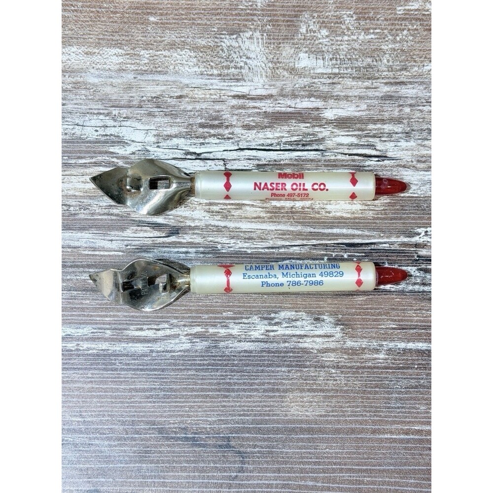Vtg Can Bottle Openers Advertising Escanaba MI Naser Oil Company Hilltop Camper